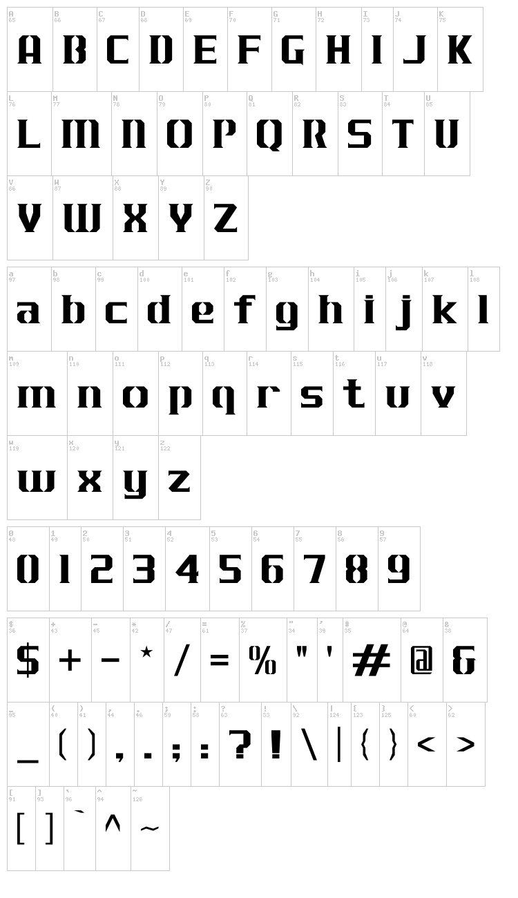 J-LOG Cameron Edge font map